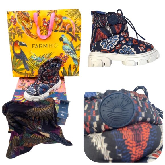 NIB Farm Rio Lug Sole Puffer Bootie Platform Pineapple Flower Moon Boots 6 - Picture 5 of 13